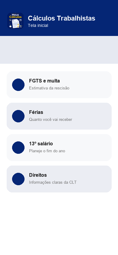 Tela inicial no Cálculos Trabalhistas